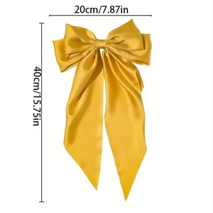 Large ginger yellow satin ribbon bow hair clip for women with 20cm width and 40cm length