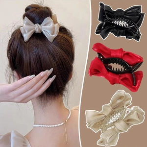 Pince à Cheveux Nœud en Satin Doux pour Femmes Élégant Grand Support de Queue de Cheval en Tissu Accessoires de Cheveux