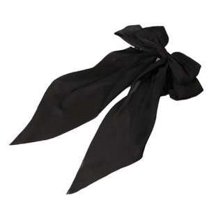 Elegant black satin ribbon bow hair clip for women with minimalist vintage aesthetic