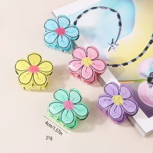5-piece set of colorful flower hair claw clips in matte plastic, 4cm size for daily styling