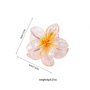 Pink and yellow gradient 4cm glitter plumeria hair claw clip for women's side fringe