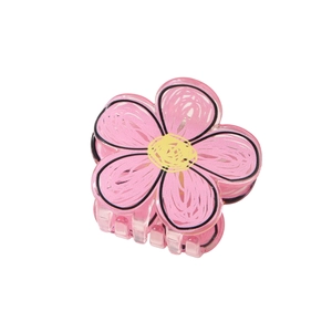 Pink floral hair claw clip with hand-painted graffiti style on clear acrylic material