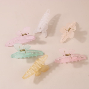 Set of 6 butterfly hair claws in matte macaron colors with golden springs