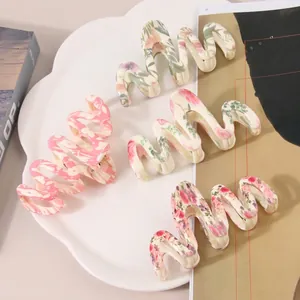 Pince à Cheveux Imprimé Floral Forme Ondulée Style Coréen Doux Accessoires de Cheveux en Résine pour Femmes Coiffure