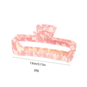 Grande pince à cheveux carrée à motif floral rose de 13 cm de long pour femme