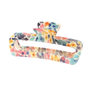 Pince à cheveux carrée à motif floral pour femme avec fleurs peintes à la main