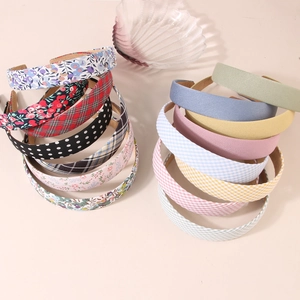 Women Fashion Fabric Floral Plaid Polka Dot Headbands Satin Pleated Ruched Hairbands Faux Artificial Pearl Non-Slip Hair Accessories