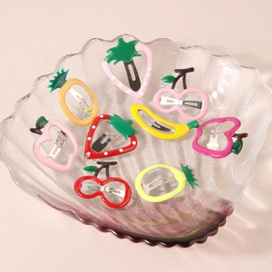 Cute fruit-shaped metal hair clips with strawberry and cherry oil-drop designs