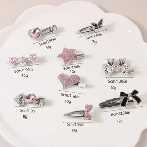 Set mit 9 rosa Herz- und Stern-Haarspangen aus Metall im Y2K-Stil für Mädchen und Frauen