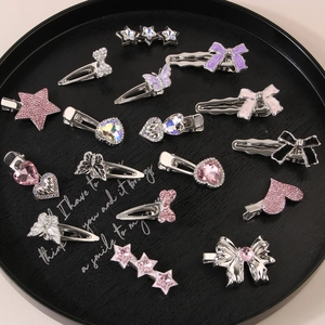 Y2K Süße Pinke Strass Stern Herz Schmetterling Schleife Haarspange Für Mädchen Metall Legierung Seitenhaarspange Haarschmuck