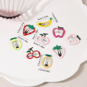 Colorful fruit enamel hair clips set with strawberry and banana designs for women