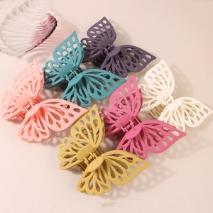 Elegant hollow double-layer butterfly hair claws set in matte finish with multi-color options