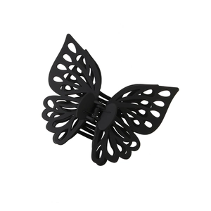 Matte black hollow butterfly hair claw clip with double-layer design for women