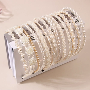 Elegant Faux Artificial Pearl Headband For Women Gold Alloy Thin Hair Band Korean Style White Artificial Pearl Hair Hoop Wedding Party Daily Hair Accessories