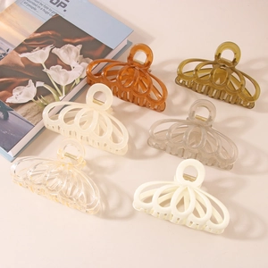 Grande Pince à Cheveux Style Coréen Design Citrouille en Résine Couleur Gelée Mate Pince Requin pour Femme Accessoires Cheveux