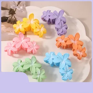 Set of matte gradient macaron flower hair claws for women in multiple pastel colors