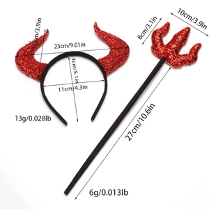 Halloween devil horn headband and matching red pitchfork set with glitter finish