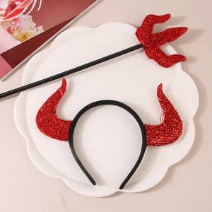 Halloween red sequined devil horn headband and matching wand set for party decor