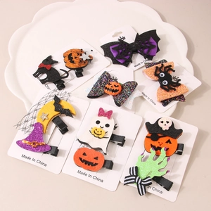 Halloween hair clip set featuring glitter pumpkin, ghost, and bat designs for festive parties