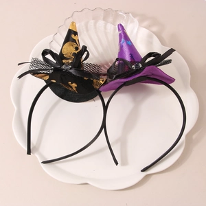 Halloween mini wizard hat headbands with skull patterns and purple star bow decorations