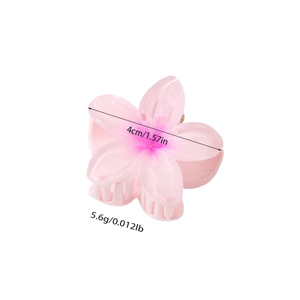 Detailed size view of a 4cm pink plumeria flower hair claw clip weighing 5.6g