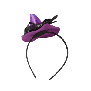 Purple witch hat headband with stars, lace and bow for Halloween costume parties