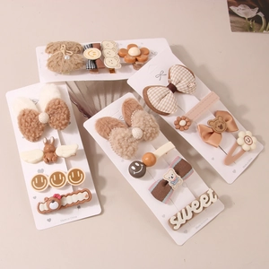 Lot de 4 barrettes mignonnes marron et crème avec nœuds en peluche et motifs ours