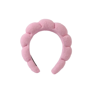 Pink plush cloud headband for face washing with soft padded thick sponge design