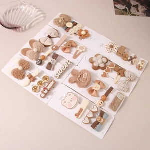 Set de Barrettes à Cheveux Mignon Ours Nœud Fleur Style Coréen pour Femmes Filles Couleur Thé au Lait Accessoires
