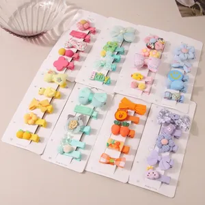 Buntes Stoff-Haarspangen-Set für Kinder mit Schleifen Blumen und Wolkenmotiven