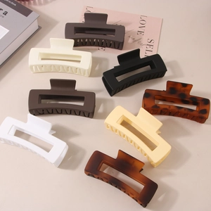 8-piece set of 10.5cm matte rectangular hair claw clips in assorted neutral colors