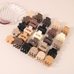 Minimalist 4cm matte hair claws set in coffee and beige earth tones for elegant styling