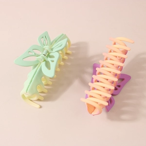 Matte macaron gradient butterfly hair claw clips in pastel green and pink tones