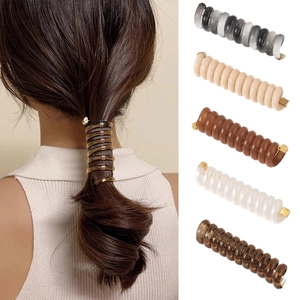Spiral Phone Cord Hair Ties Resin Geometric Ponytail Holder Minimalist Hair Accessories Women Fashion Styling Hair Band With Metal Caps