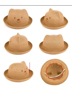 Vues détaillées sous plusieurs angles du chapeau en paille enfant avec oreilles d'ours