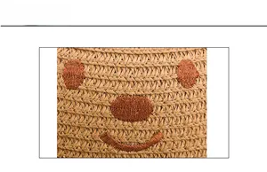 Gros plan détaillé sur la texture du tressage en paille et le détail du visage souriant