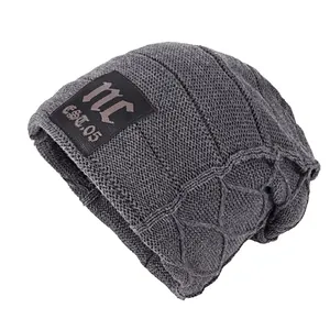 Unisex Winter Warm Knit Beanie Hat Fleece Lined Jacquard Letter Patch Slouchy Skull Cap Soft Thermal Outdoor Knit Hat