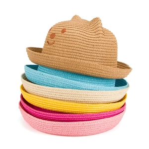 Chapeaux de soleil en paille pour enfants avec oreilles d'ours en six coloris