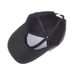 Faux crocodile pattern PU leather baseball cap in black with breathable mesh interior