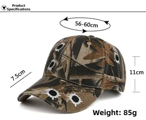 Detailed size specifications for camouflage baseball cap with bullet hole embroidery