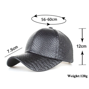Black crocodile embossed PU leather baseball cap with detailed sizing and measurements