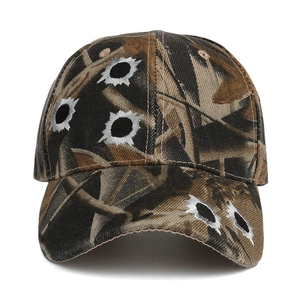 Camouflage baseball cap with bullet hole embroidery for outdoor sun protection style