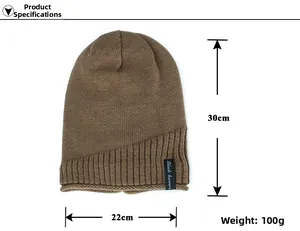 Brown beanie size details showing 30cm height and 22cm width with a Black Humor tag