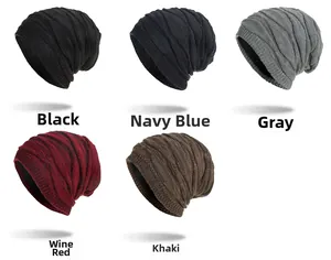 Winter knitted beanie hats in black, navy, grey, wine red, and khaki color options
