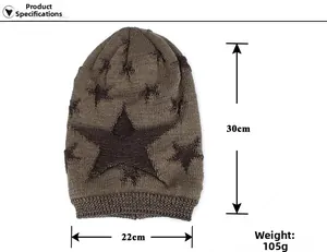 Detailed product size chart for the brown star pattern knit beanie with 30cm height