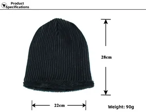 Size chart for black ribbed knit beanie showing dimensions of 28cm height and 22cm width