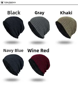 Winter knitted beanie hats collection with fleece lining in five assorted colors