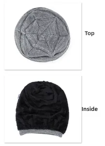 Detail of the star-patterned knit top and thick fleece lining of the thermal beanie