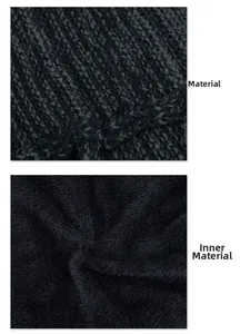 Close-up of knit fabric and warm fleece lining on a winter beanie hat