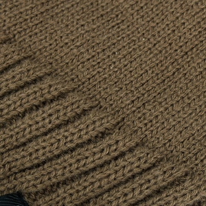 Winter knit beanie for men with thick warm fleece lining and dark brown ribbed texture